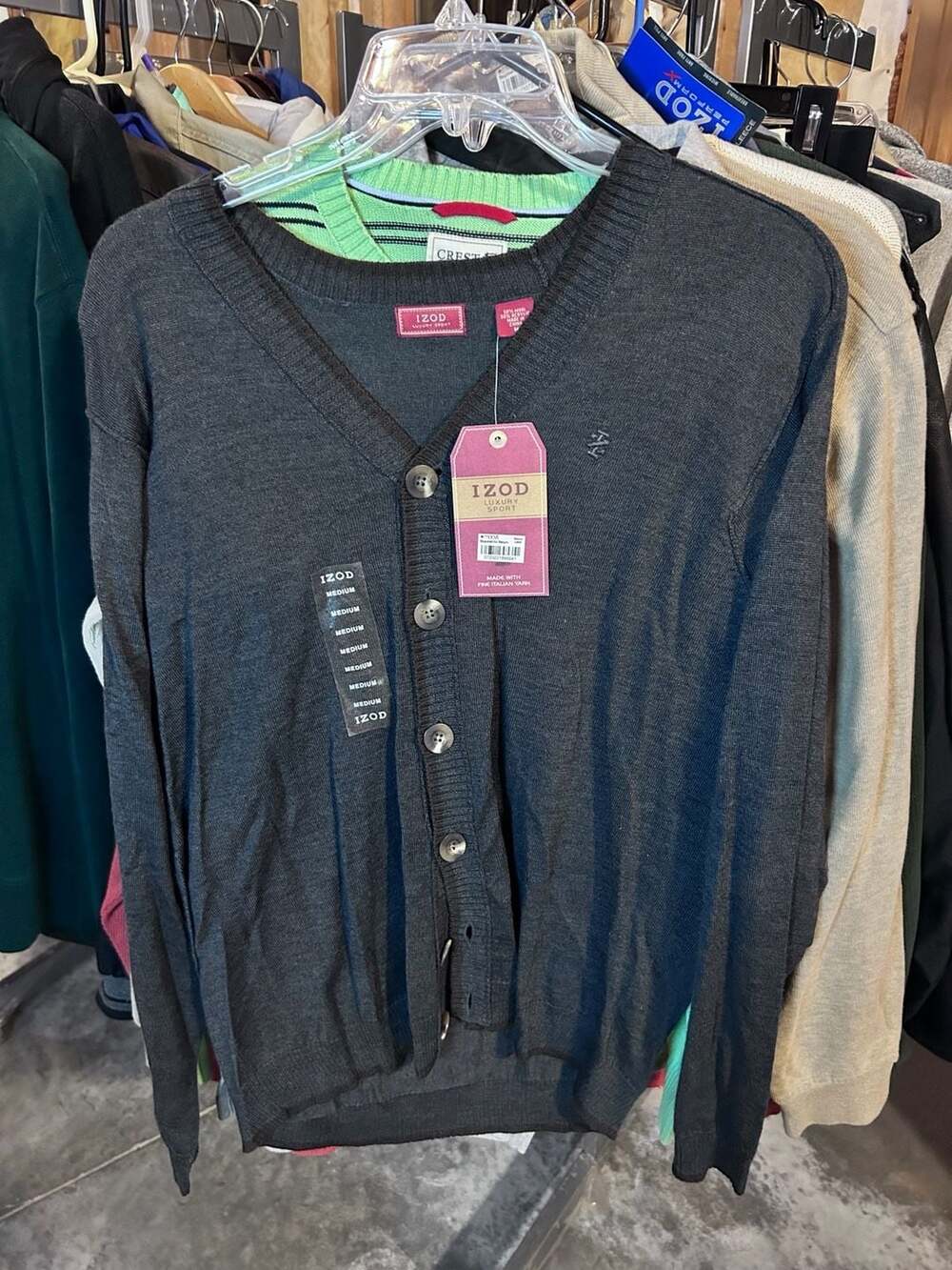 IZOD Luxury Sport Italian Yarn Wool Blend V-Neck Cardigan
